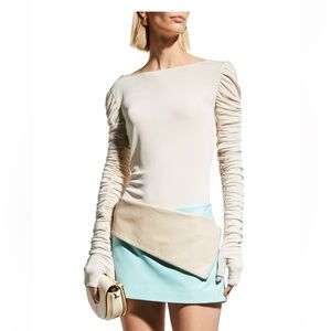 Aliette Ruched Glove-Sleeve Bodysuit